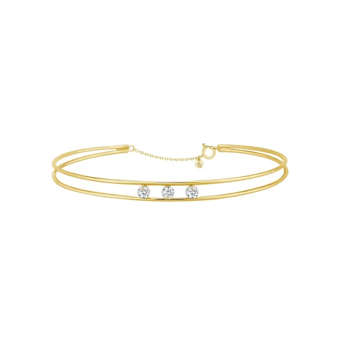Jonc Hula Hoop en or jaune 3 diamants brillant 0,60 carat – Lepage