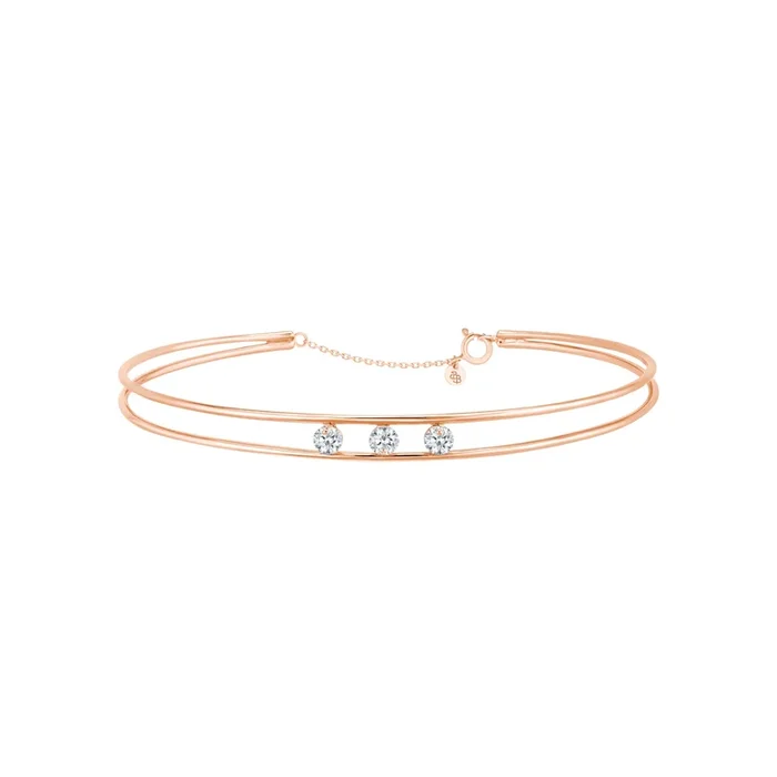 Jonc Hula Hoop en or rose 3 diamants brillant 0,60 carat – Lepage