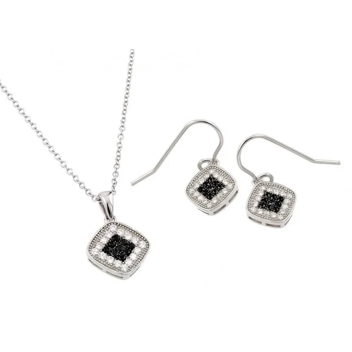 Juego de circonitas negras y transparentes chapadas en rodio negro y rodio de plata 925 – BGS00417