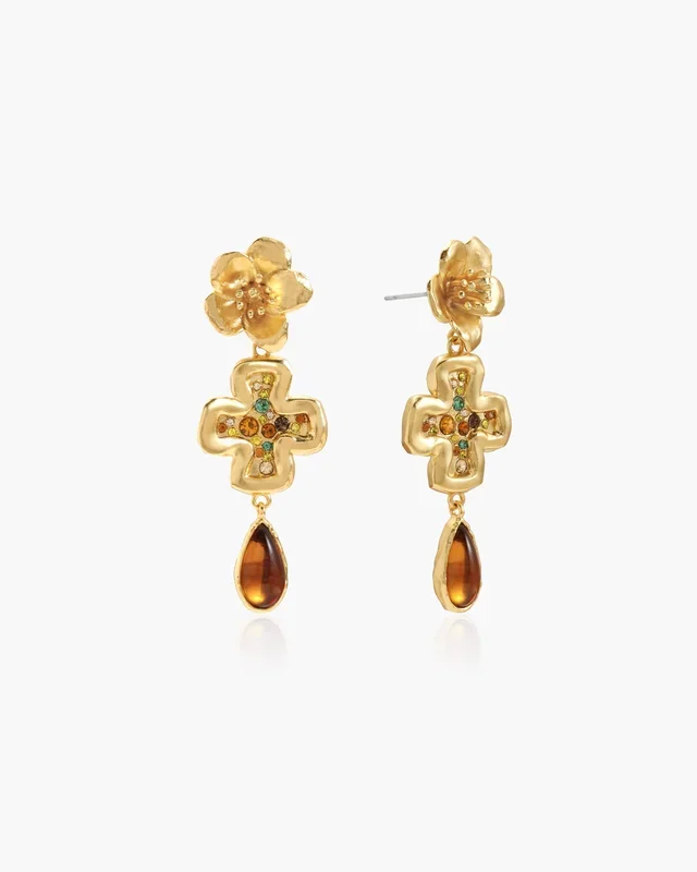 Kolczyki Amber Dew Floral Cross