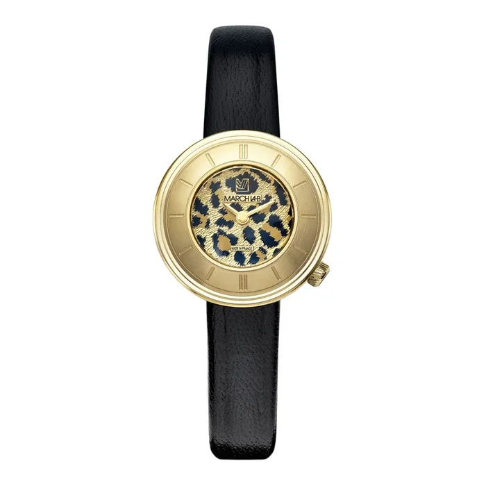 LA.B Lady VOLANTE Cheetah watch with leopard dial and black leather strap, 30 mm – Lepage