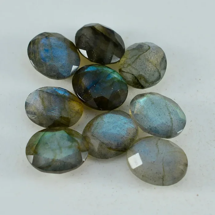 Labradorite 1PC Large 8×12 MM Oval Faceted Gray Fiery Semi Precious Loose Gemstone