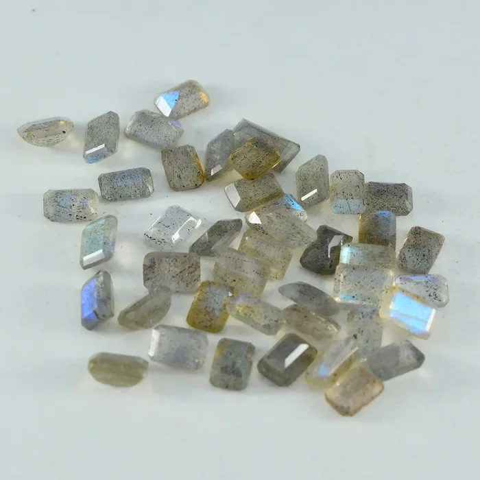 Labradorite 1PC Medium 7×10 MM Emerald Faceted Gray Polished Semi Precious Loose Gemstones