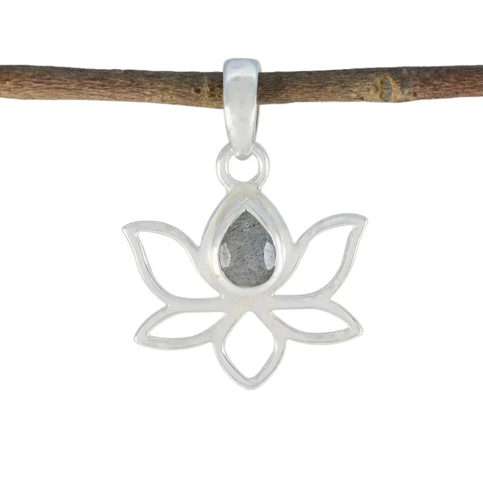 Labradorite Delicate German 925 Silver Solitaire Ida Rope-Wire Gray Pendant Jewelry