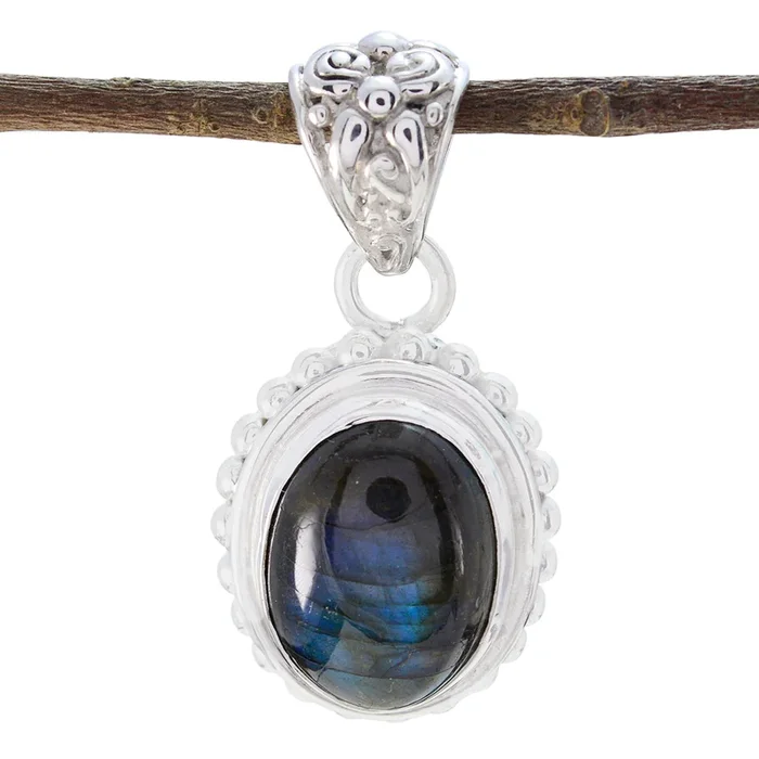 Labradorite Essential Egyptian Silver Solitaire Lucia Rope-Wire Gray Pendant Jewelry