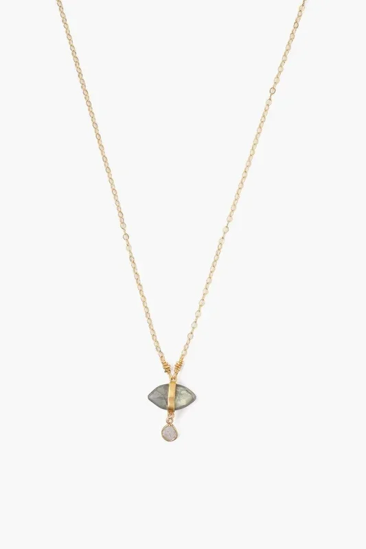 Labradorite Evil Eye and Sliced Diamond Charm Necklace