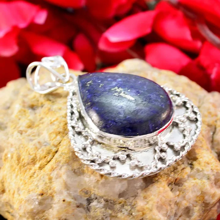 Lapis Lazuli Statement Turkish 925 Silver Solitaire Joaquina Rope-Wire Blue Pendant Jewelry