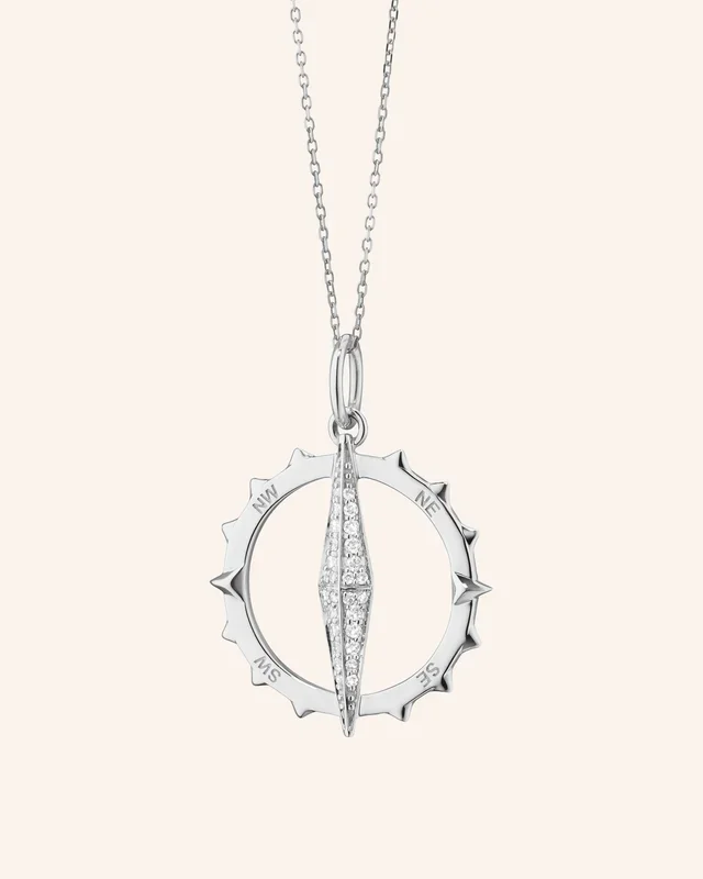 Large “Points North” Compass with Pavé White Sapphires