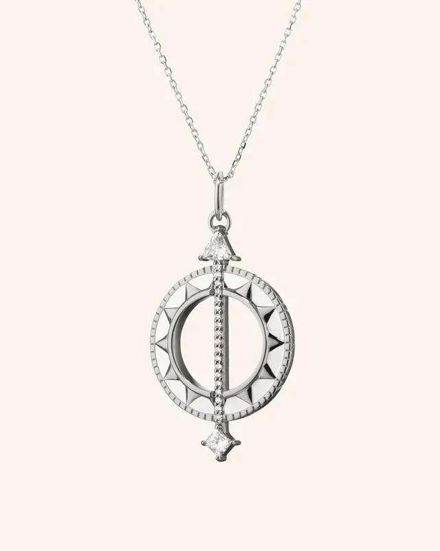 Large “Time is Precious” Necklace with Rock Crystal and White Sapphires