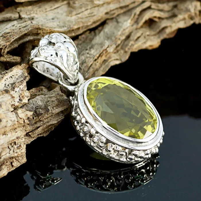 Lemon Quartz Chunky Egyptian Sterling Silver Solitaire Abigail Rope-Wire Yellow Pendant Jewellery
