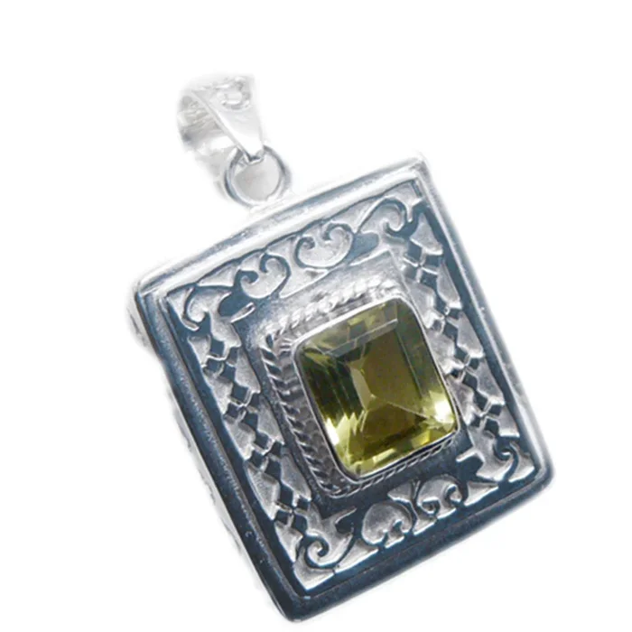 Lemon Quartz Edgy Spanish 92.5 Silver Solitaire Kennedy Vintage Yellow Pendant Jewellery