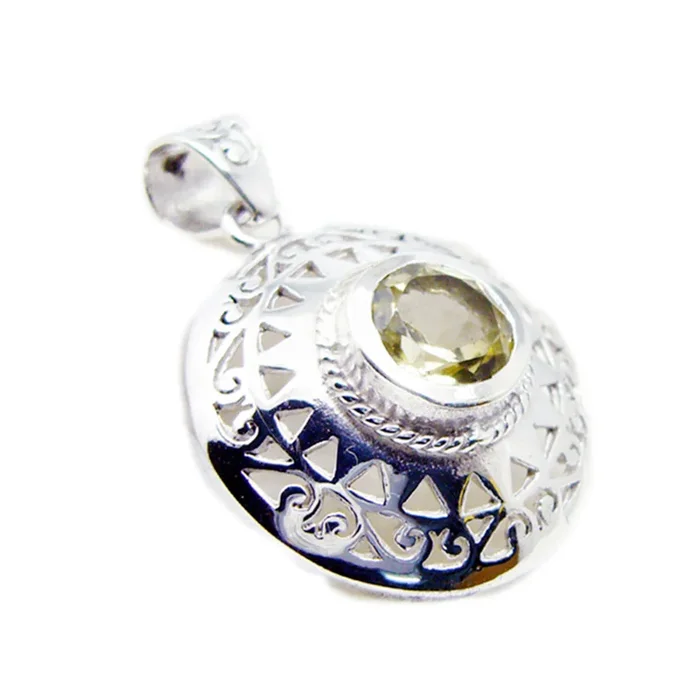 Lemon Quartz Essential German 925 Silver Solitaire Joaquina antique Yellow Pendant Jewelry