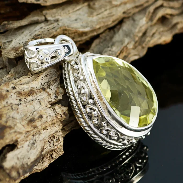 Lemon Quartz Featherlight Turkish Sterling Silver Solitaire Aria Romantic Yellow Pendant Jewellery