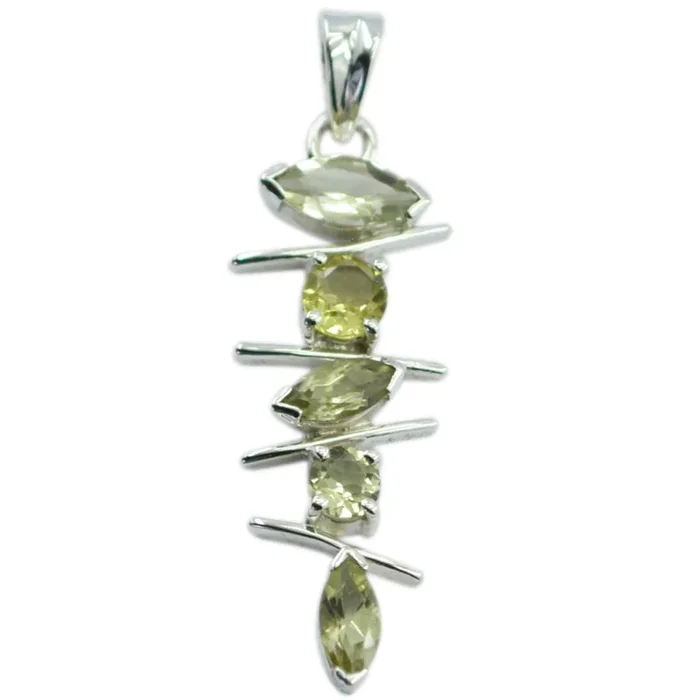 Lemon Quartz Slim American 92.5 Silver Penta Carolina Eternity Yellow Pendant Jewellery