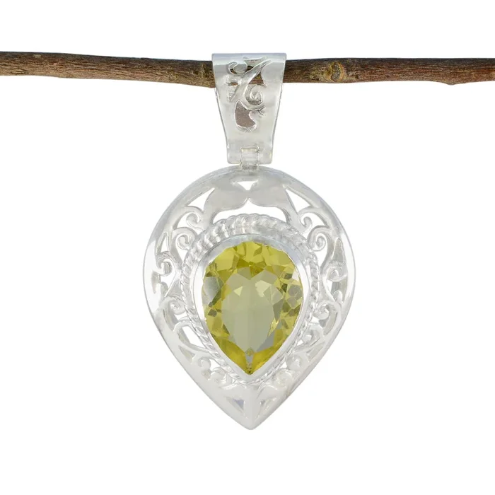Lemon Quartz Statement French Sterling Silver Solitaire Carolina Vintage Yellow Pendant Jewellery