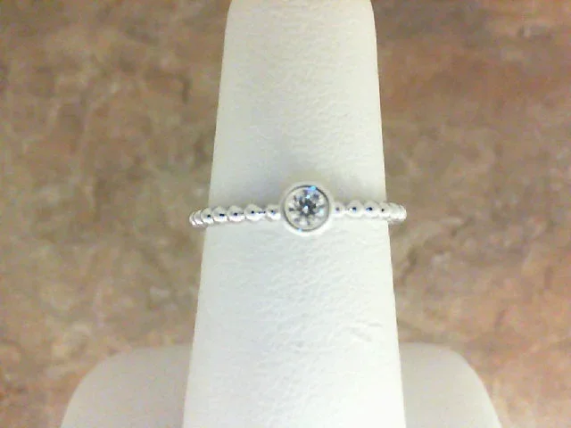 LEWIS COLLECTION 18K White Gold Beaded Band w/ Round Bezel Set Diamond Stackable Ring