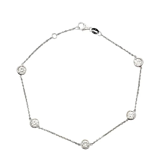 LEWIS COLLECTIONS 14K White Gold & 1.0ctw Bezel Set Diamond Station Bracelet