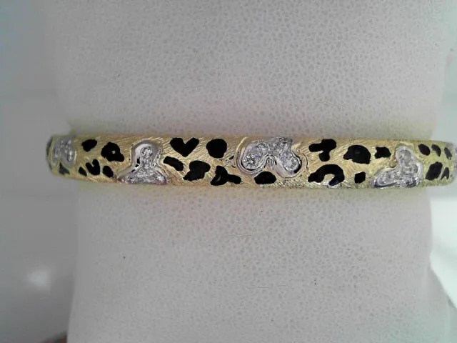LEWIS COLLECTIONS 18K Yellow Gold, Black Enamal and Diamond Tiger Print Bangle Bracelet