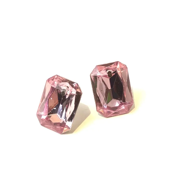 Light Pink Faceted Rectangle Shine-On Stud Earrings