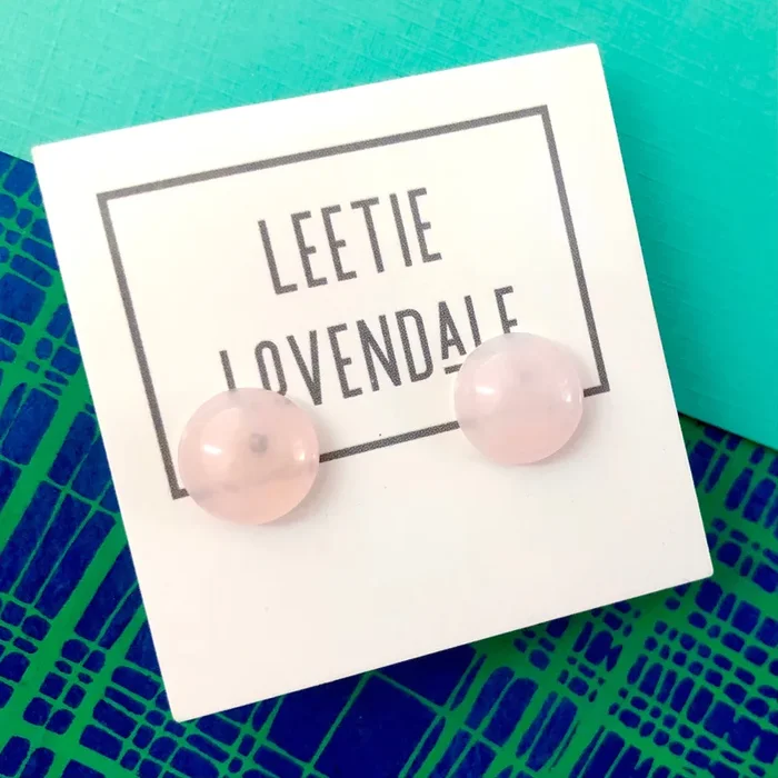 Light Pink Marbled Retro Button Stud Earrings