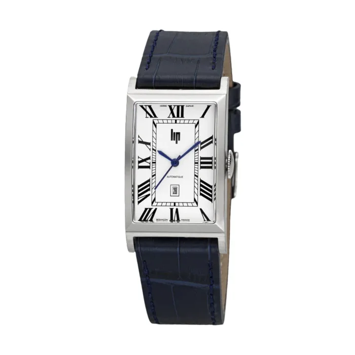 Lip Churchill T26 automatic watch with white dial and blue leather strap, 46 x 26 mm – Lepage