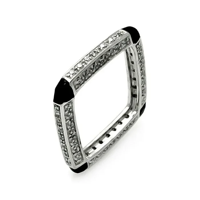 Liquidación – Anillo cuadrado de plata 925 rodiada con esmalte negro y circonita cúbica – STR00131