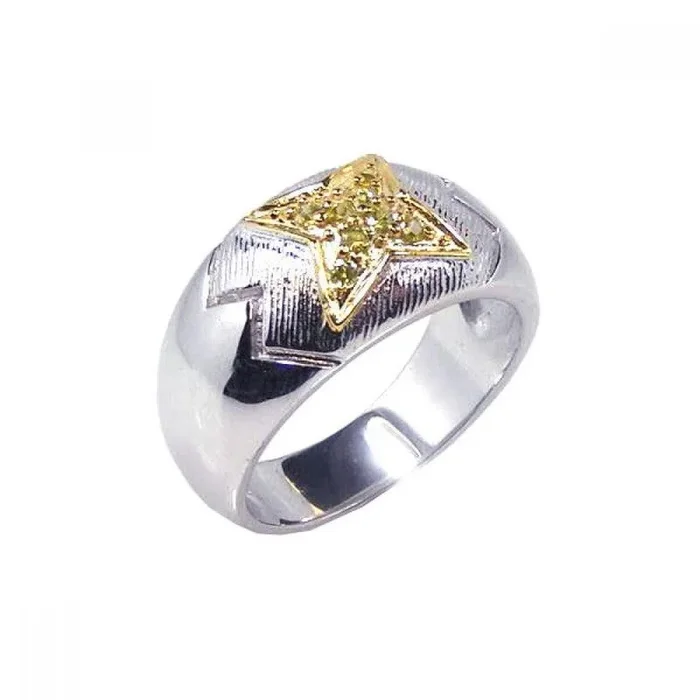 Liquidación – Anillo de plata 925 bañado en oro rodiado con circonita amarilla central – STR00337