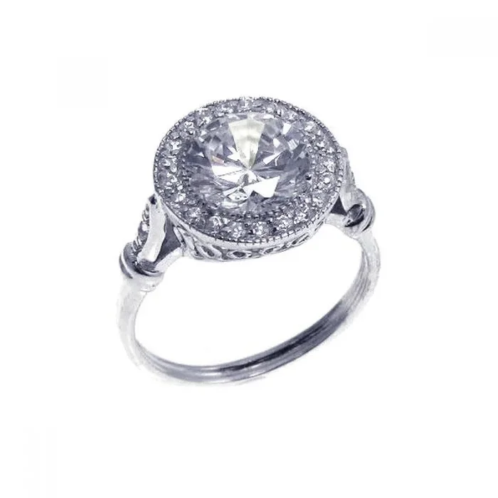 Liquidación – Anillo de plata 925 rodiada con centro redondo y circonitas cúbicas en racimo – STR00524