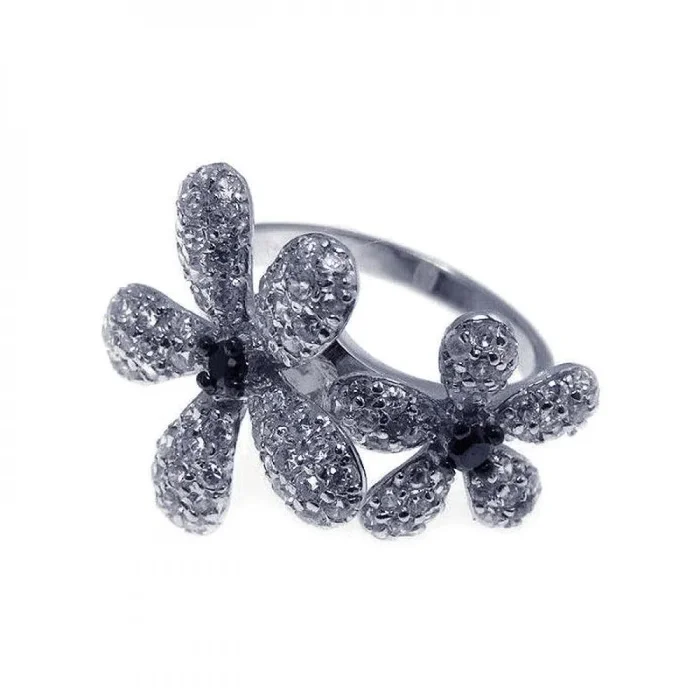 Liquidación – Anillo de plata 925 rodiada con circonitas negras y pavé transparentes – STR00495