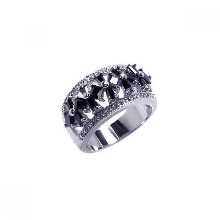 Liquidación – Anillo de plata 925 rodiada con media cruz de circonitas transparentes y negras – BGR00030
