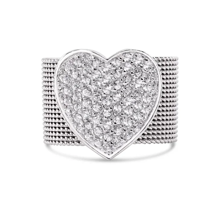 Liquidación – Anillo multicadena con corazón de circonitas cúbicas en plata 925 rodiada – STR00067