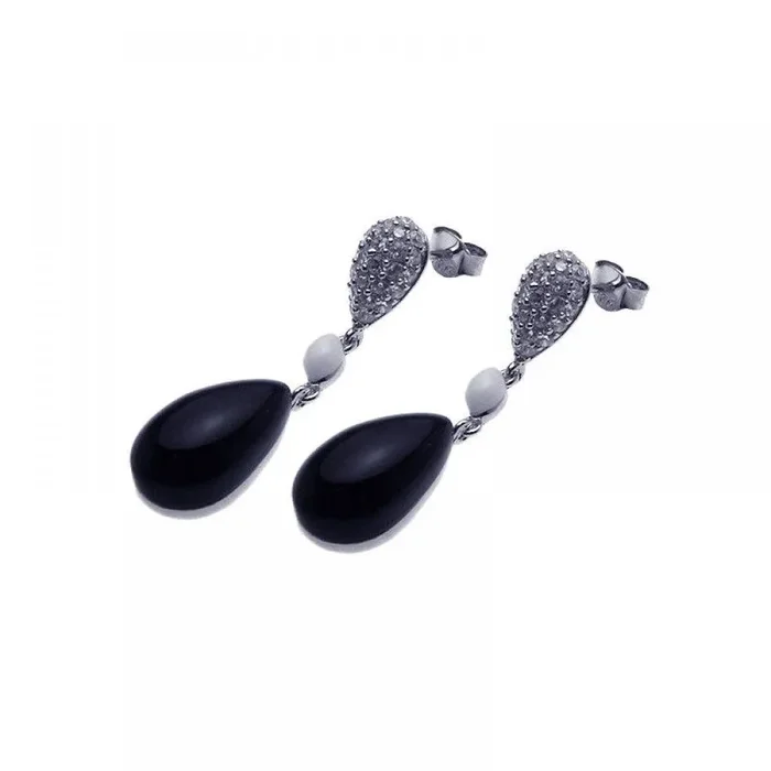 Liquidación – Pendientes colgantes de gancho de plata 925 rodiada con circonita cúbica y ónix de Monstruo de las Galletas – BGE00096