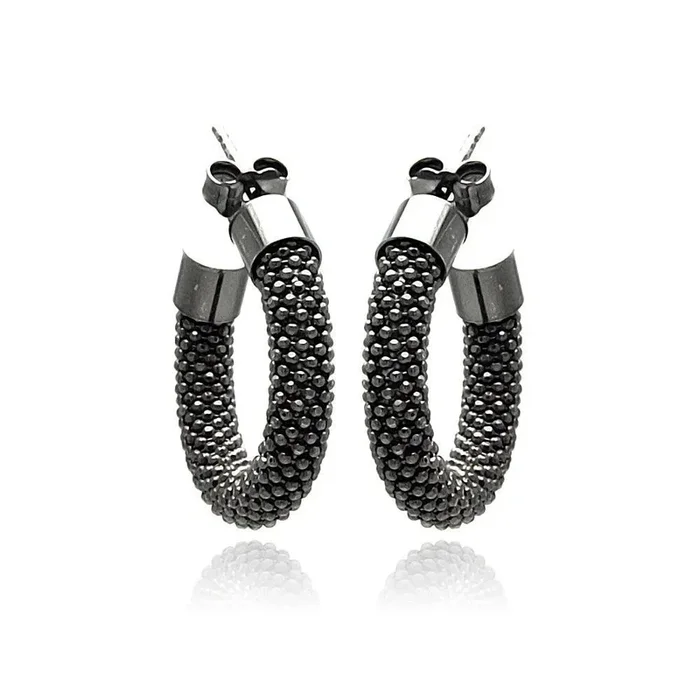 Liquidación – Pendientes de aro italianos de plata 925 con baño de rodio negro – ITE00031BLK