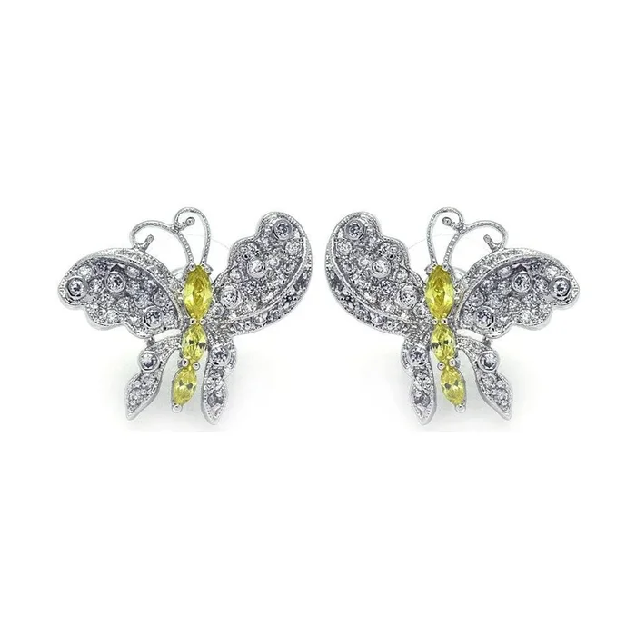 Liquidación – Pendientes de mariposa con circonitas amarillas en plata 925 rodiada – BGE00132