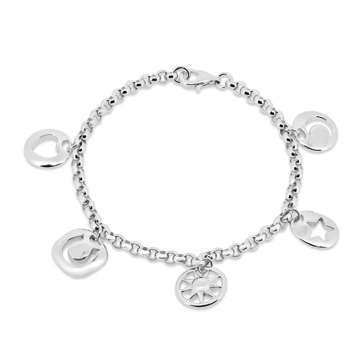Liquidación – Pulsera con múltiples dijes colgantes de plata de ley 925 rodiada – STB00050