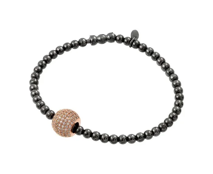 Liquidación – Pulsera de plata 925 bañada en rodio negro y oro rosa con múltiples incrustaciones de circonitas transparentes – ECB00033BR