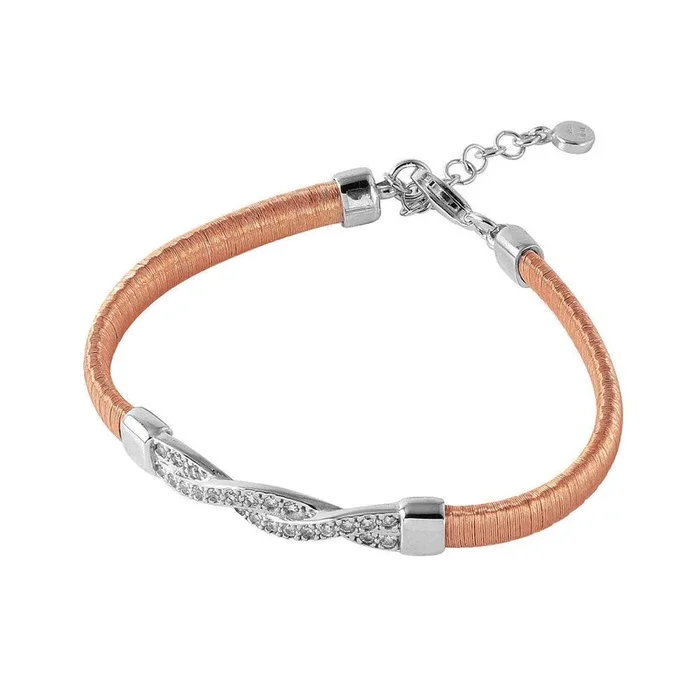 Liquidación – Pulsera italiana de plata 925 bañada en oro rosa con incrustación de circonitas retorcidas – ITB00211RGP-RH