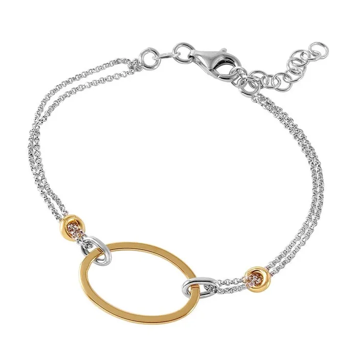Liquidación – Pulsera italiana de plata 925 rodiada con pequeños detalles ovalados bañados en oro – ITB00162RH-GP