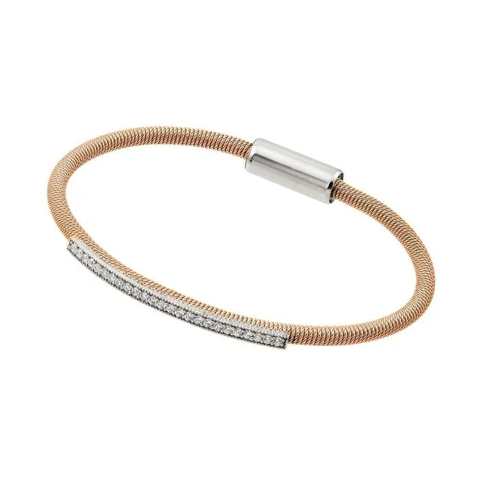 Liquidación – Pulsera italiana de plata 925 rodiada y oro rosa con circonitas transparentes – ITB00166RGP
