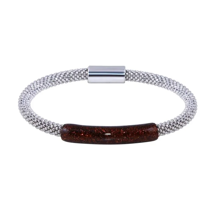 Liquidación – Pulsera magnética con barra de brillo en plata de ley 925 rodiada – SPB00010