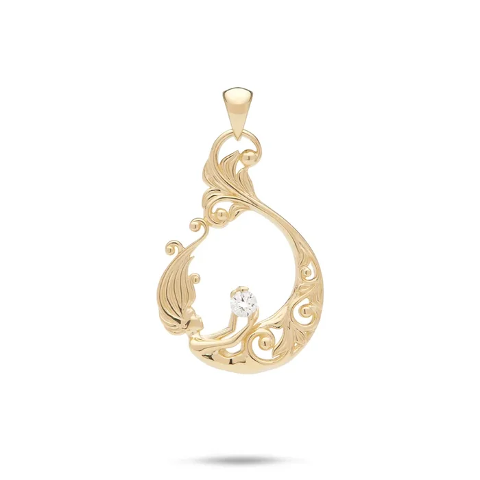 Living Heirloom Mermaid Pendant in Gold with Diamond – 27mm