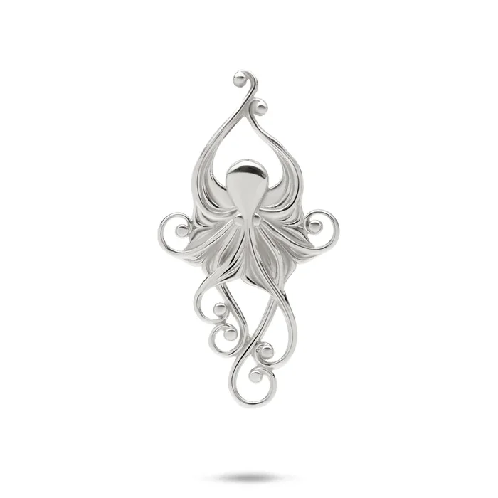 Living Heirloom Octopus Pendant in White Gold -36mm