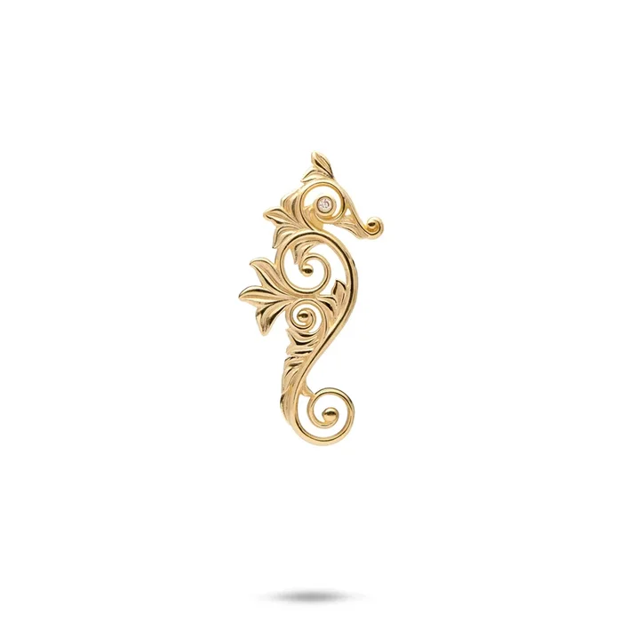 Living Heirloom Seahorse Pendant in Gold with Diamonds – 25mm