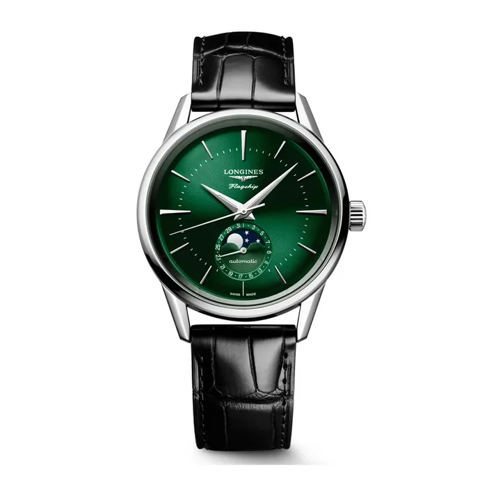 Longines Flagship Heritage automatic moon phase watch green dial black bracelet 38,5 mm L4.815.4.02.2 – Lepage