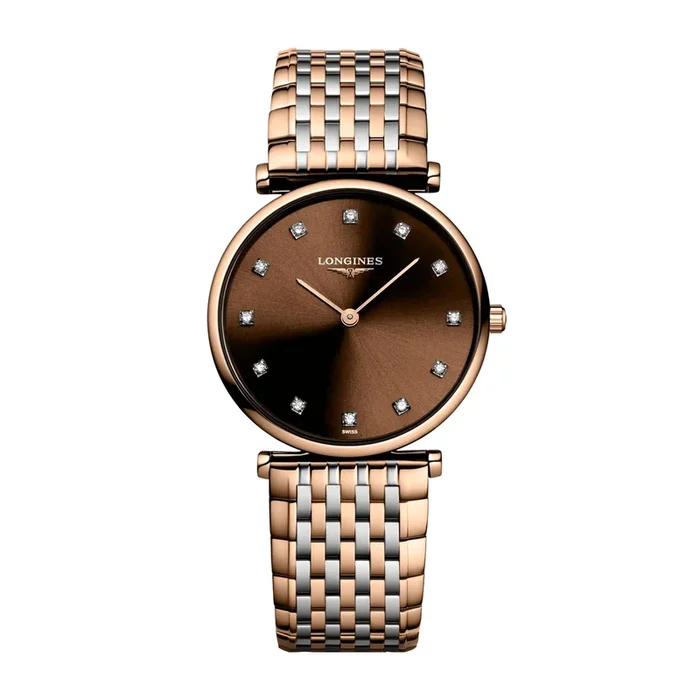 Longines Grande Classique chocolate quartz watch with two-tone 29mm bracelet