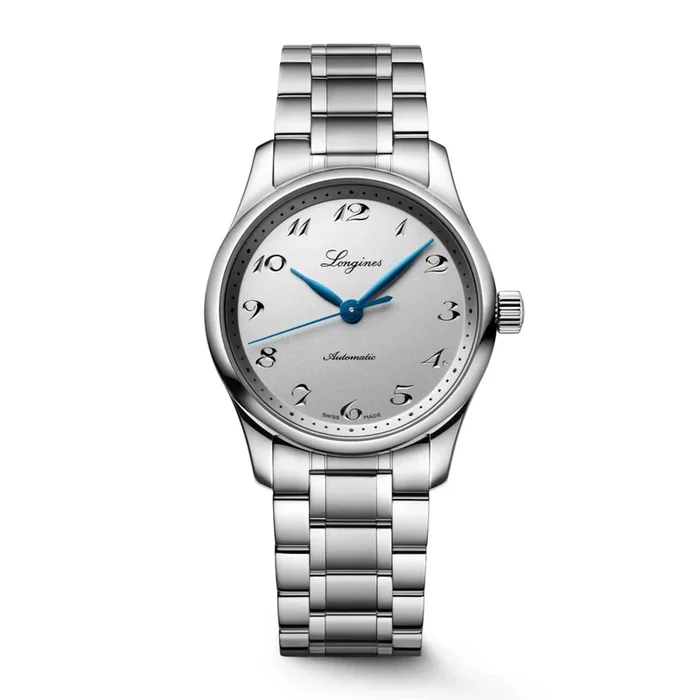 Longines Master Collection automatic watch, silver and blue dial, 34 mm steel bracelet – Lepage