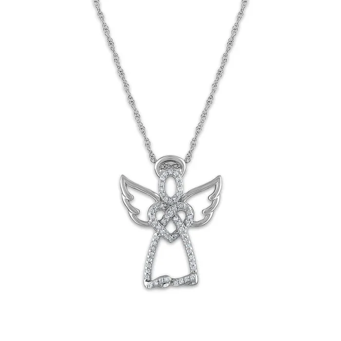 LoveSong 1/10 CTW Natural Diamond Angel Heart 18-inch Pendant in Sterling Silver
