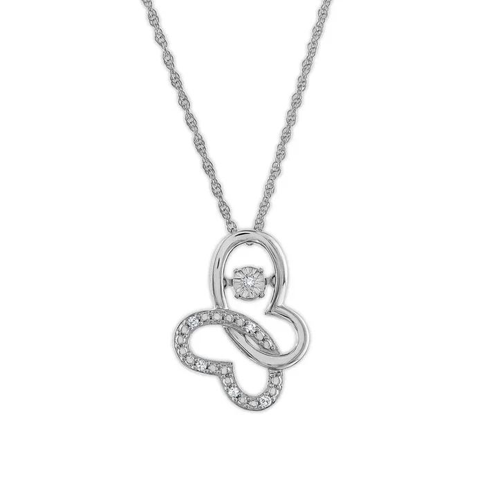 LoveSong 1/20 CTW Natural Diamond Butterfly 18-inch Pendant in Rhodium Plated Sterling Silver
