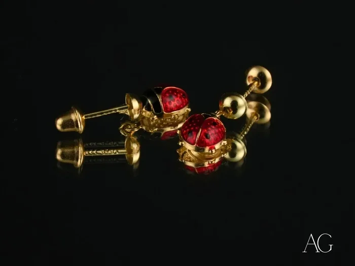 Lucky Charm: 18k Gold Ladybug Earrings