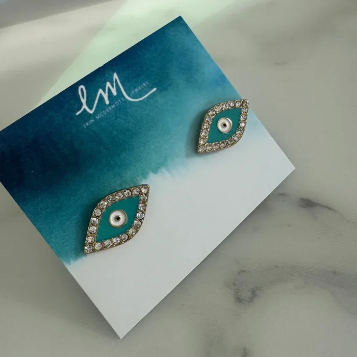 Lucky Evil Eye Turquoise And Quartz Studs